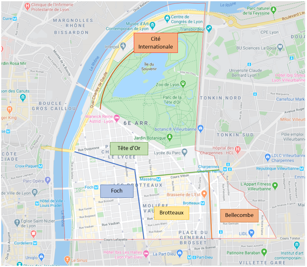 location appartement Lyon 6 carte des quartiers du 6ème arrondissement